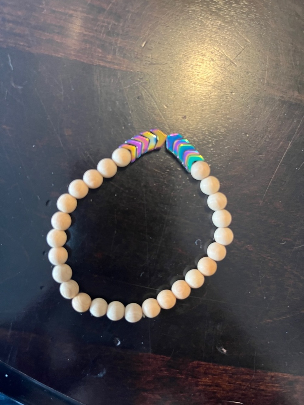 Cheveron and Wood Beaded Stretch Bracelet